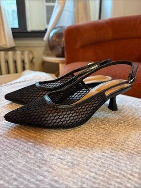 Kelly & Katie Black Mesh Slingback Kitten Heels